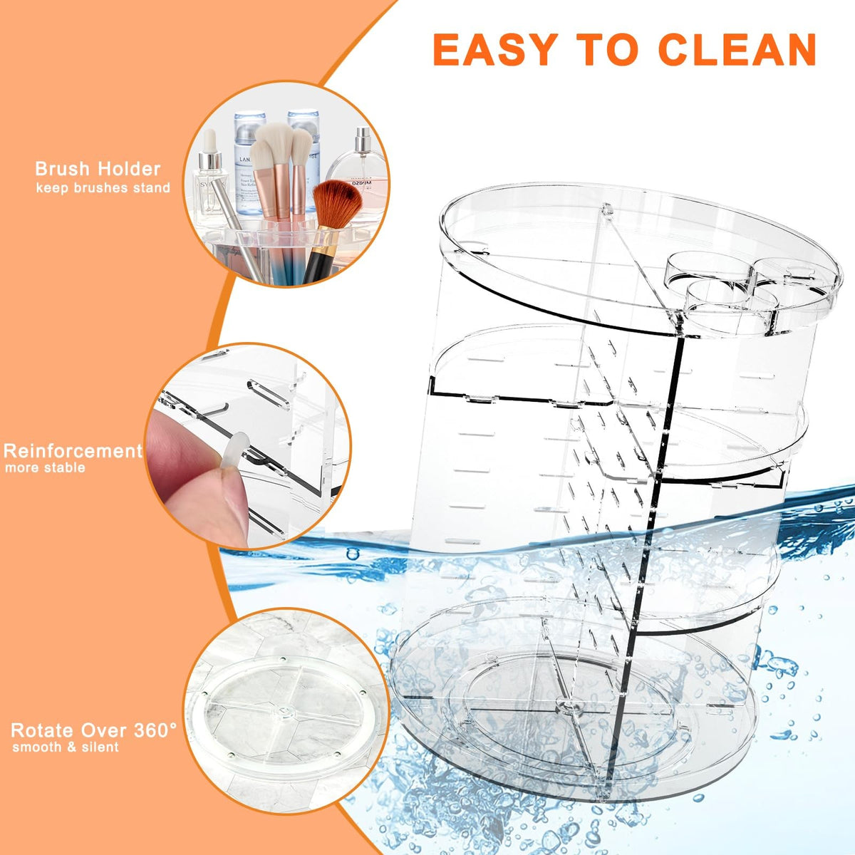 Rotating Makeup Organizer with Adjustable Layers for Vanity and Skincare
