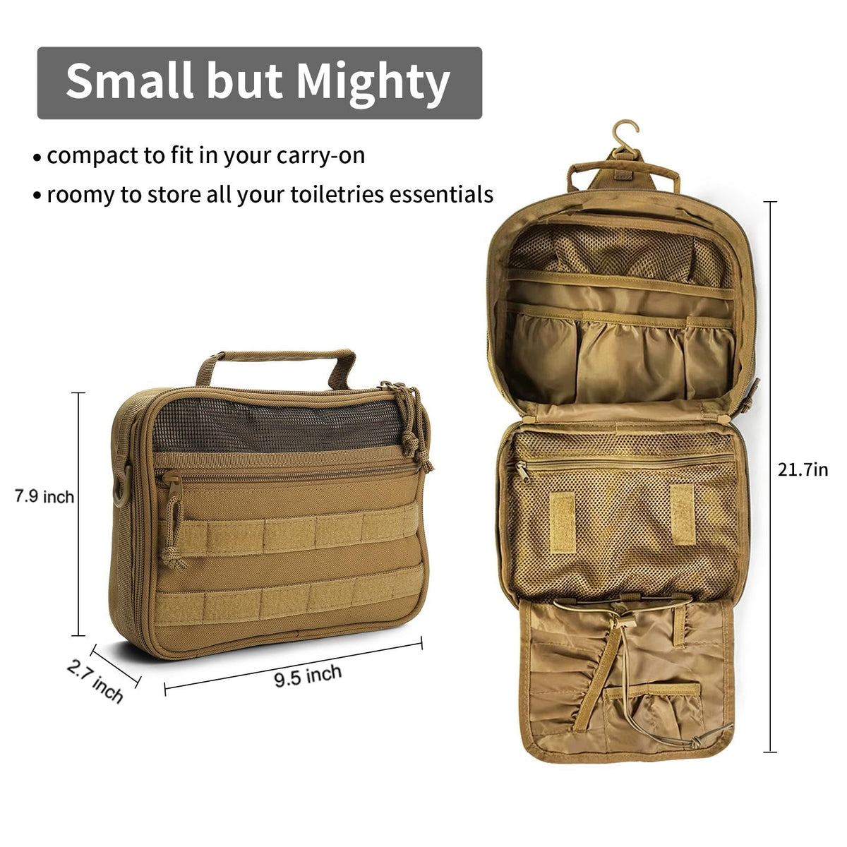 Men's Travel Toiletry Bag Hanging & Waterproof Organizer - Brown