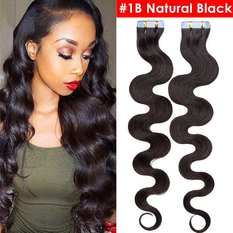 Full Head Thick Tape-In Human Hair Extensions - Remy Wavy Skin Weft