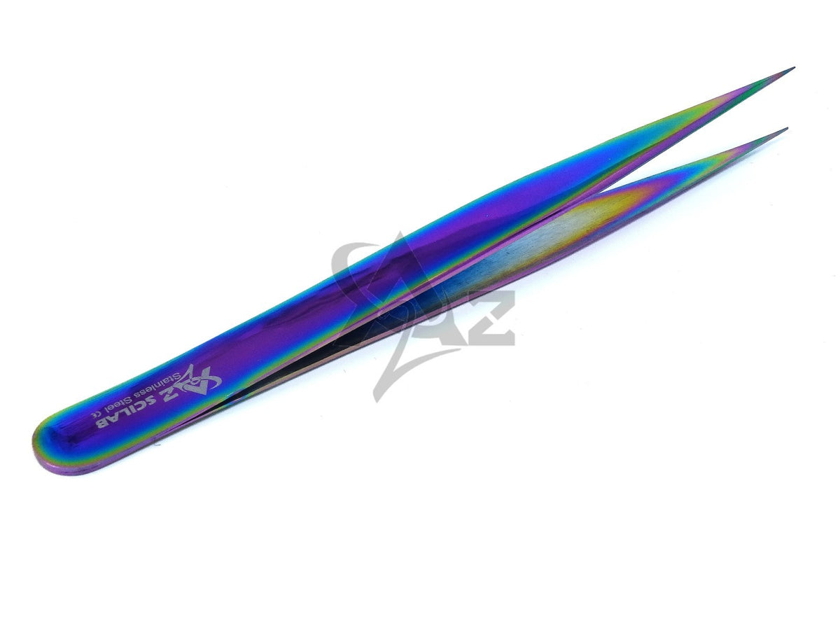 Eyelash Extension Tweezers Straight Stainless Steel Multi Rainbow Color - Professional & Precise