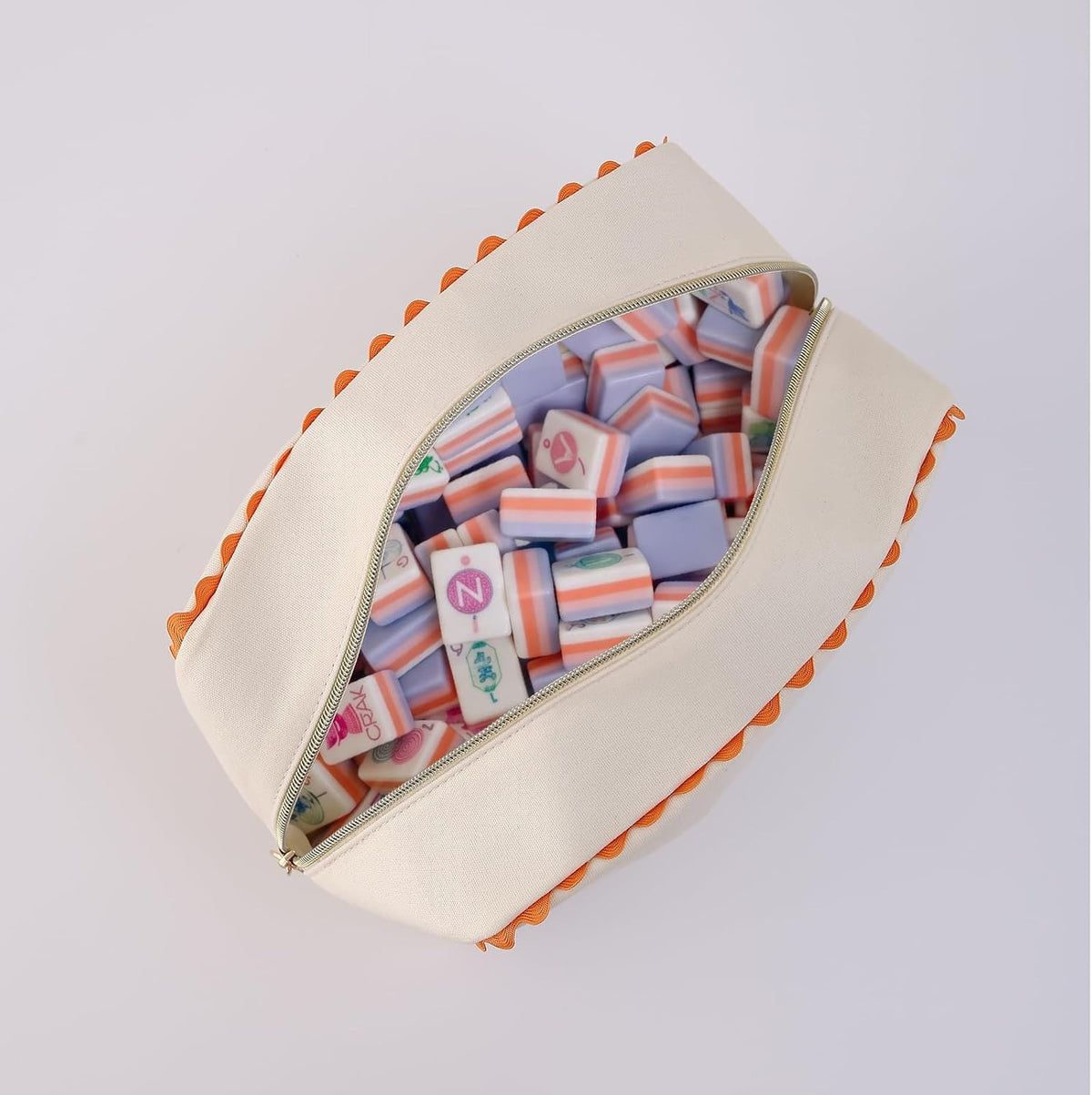 Canvas Makeup Bag for Women with Rainbow Rick Rack Trim, Cute Stripe Cosmetic Pouch