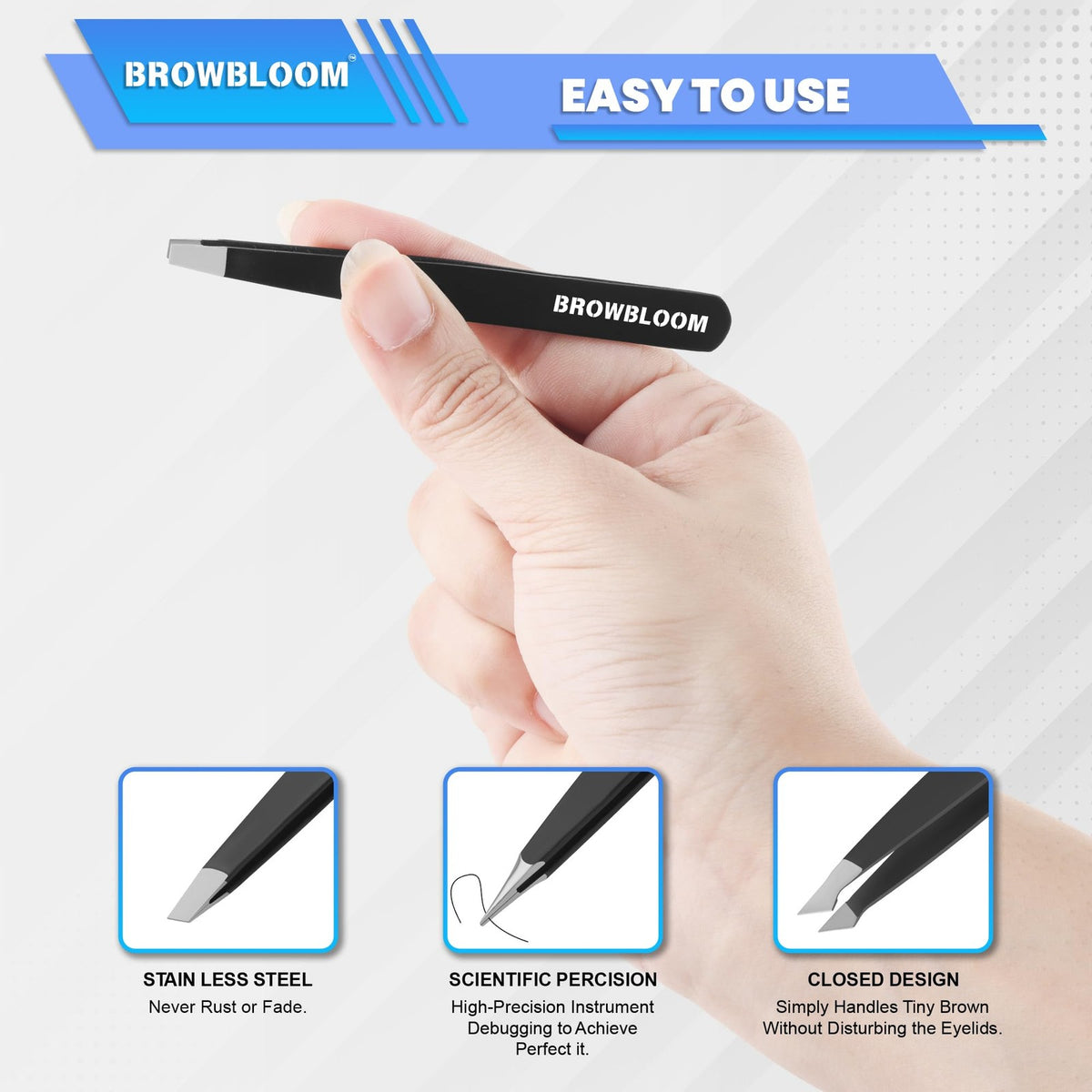 Professional Tweezers Set for Facial Hair Removal - 4 Pieces, Stainless Steel, Black