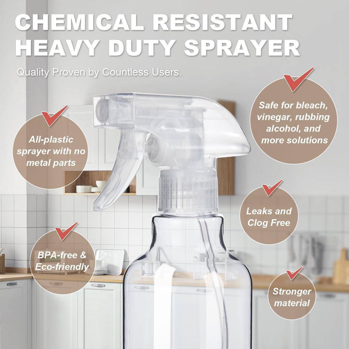 Heavy Duty Plastic Spray Bottles 2-Pack, 16.9 Oz with Mist & Stream Modes
