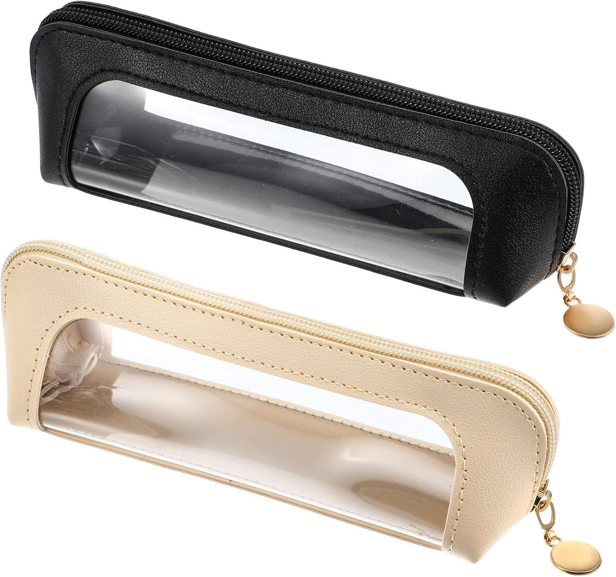 2Pcs Clear Makeup Brush Bag - Portable Transparent Cosmetic Case with Leather Slim Design