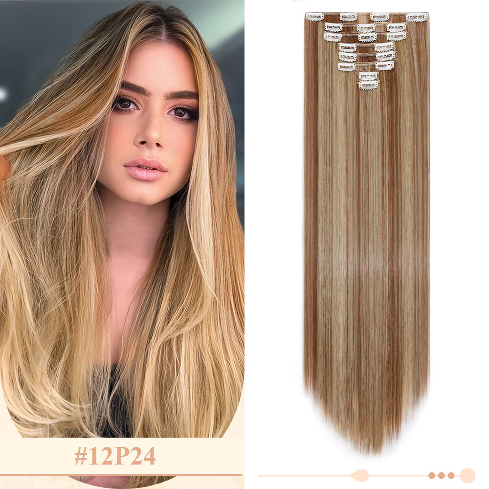 Clip-In Hair Extensions Full Head Ombre Highlight Synthetic Thick Hair 8-24 Inches