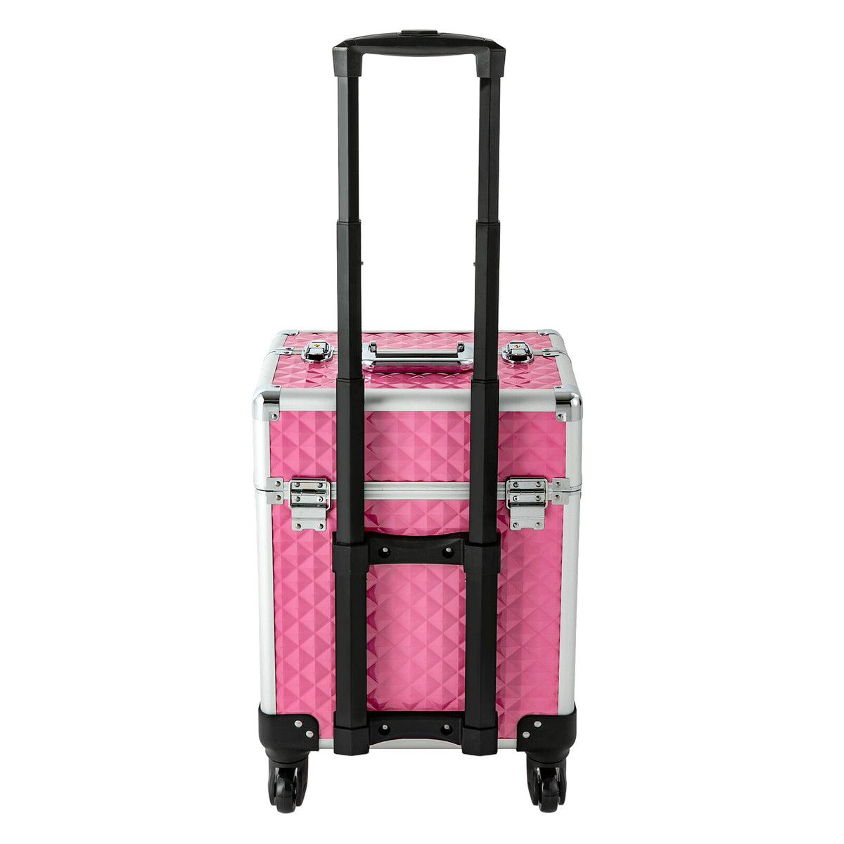 Rolling Aluminum Makeup Train Case with Lock & Wheels, Travel Cosmetic Organizer