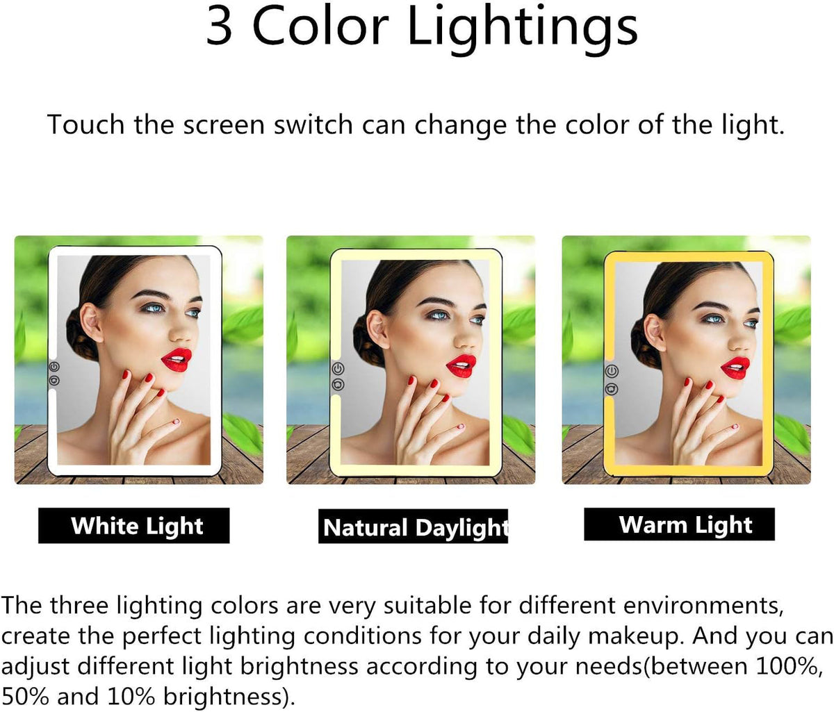 Lighted Makeup Mirror with 72 LEDs 3 Color Modes USB Rechargeable Dimmable Compact