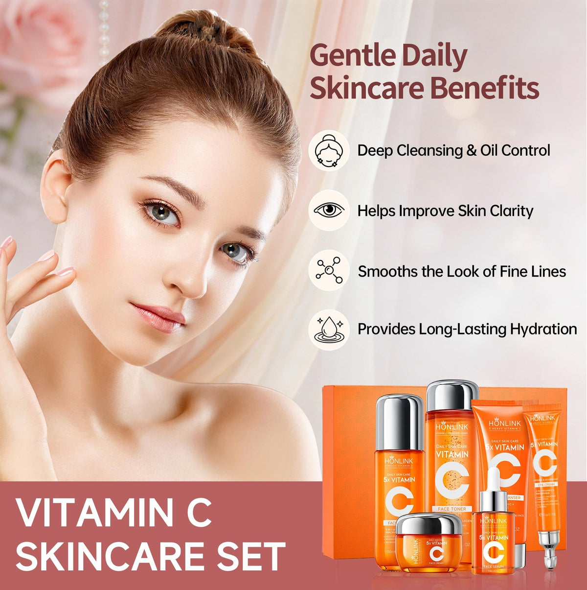 Vitamin C Niacinamide Facial Skincare Set - Complete 6-Step Routine for All Skin Types