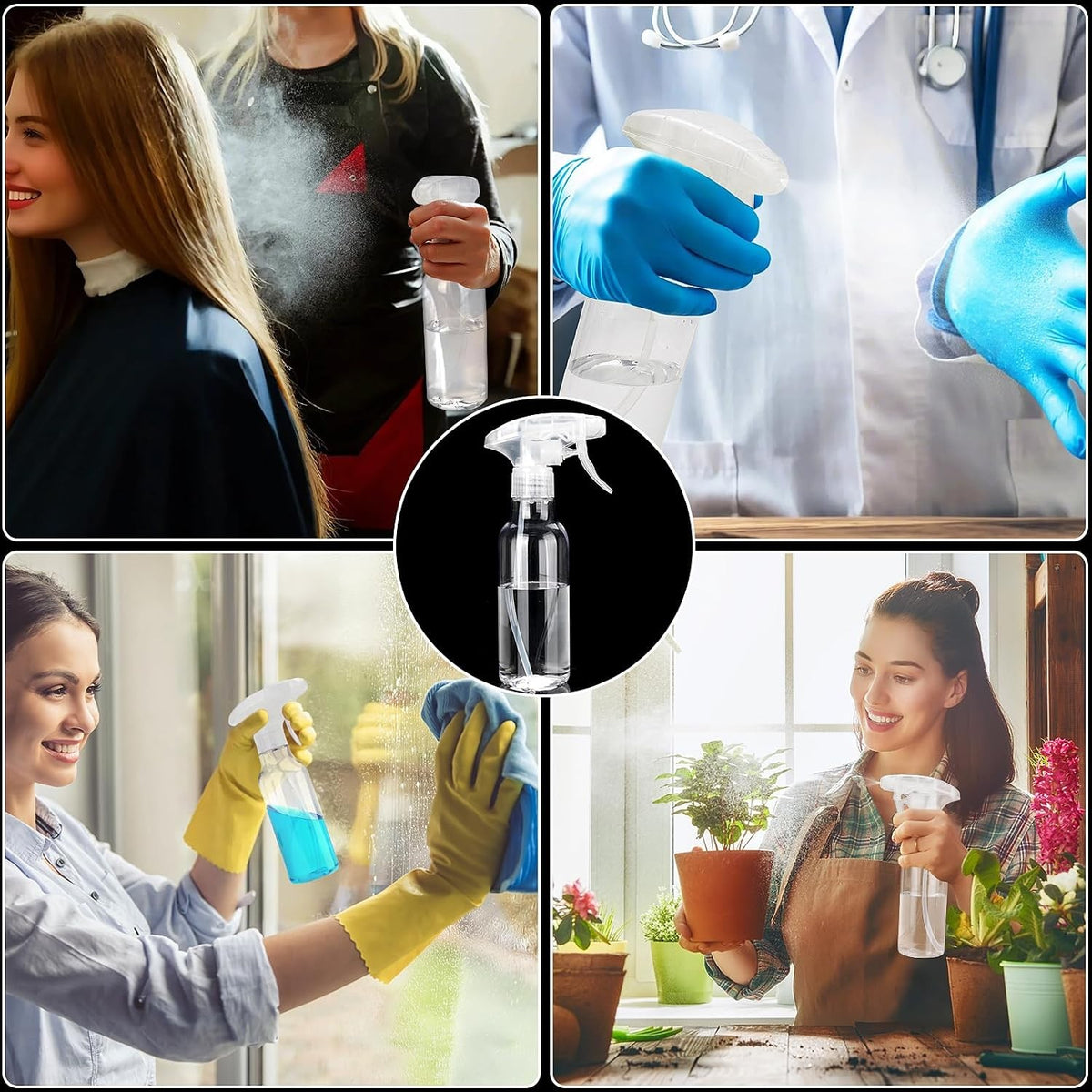 8.8oz Plastic Spray Bottles 2 Pack - Refillable Clear Mist Sprayers for Cleaning, Hair and Household Use