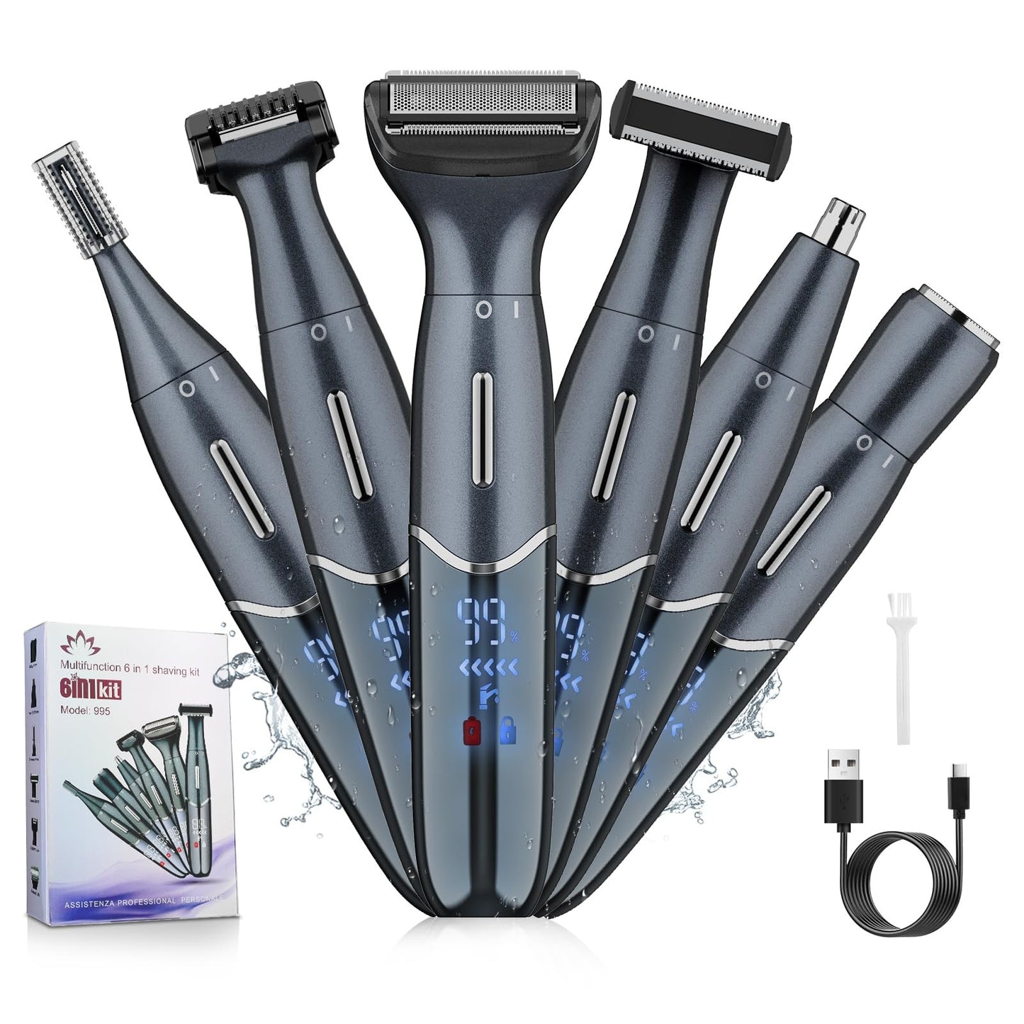 Men's Ball Trimmer for Body & Groin, 6-in-1 Electric Grooming Kit