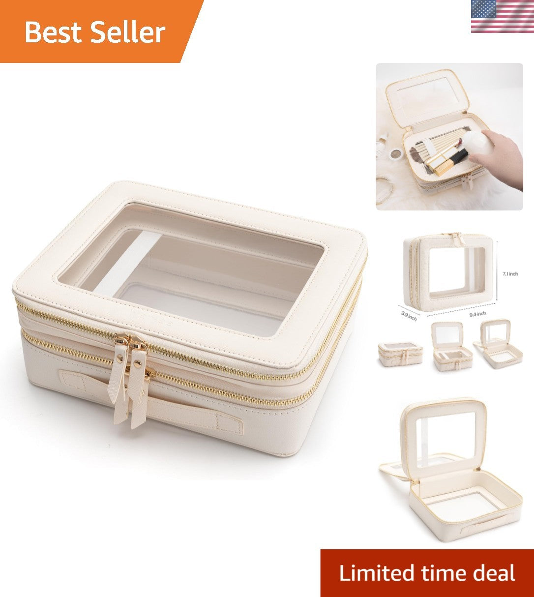 Clear Double Layer Makeup Bag with Leather Travel Case