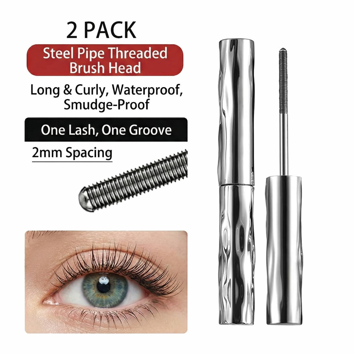 Magnetic Tubing Mascara Set - Waterproof 3D Metal Brush, Long-Lasting Volume