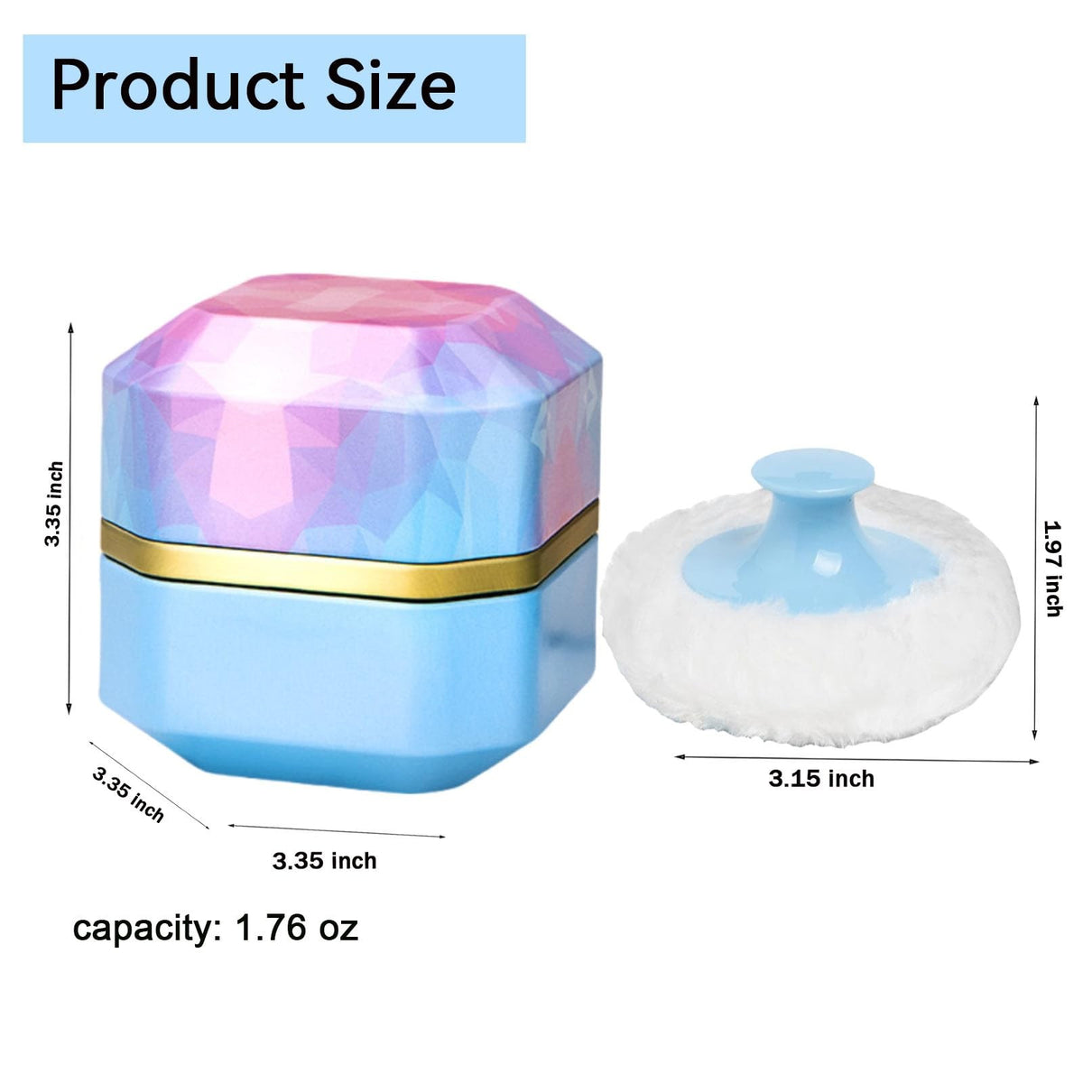 Portable Body Powder Puff and Container - 3.35 Inch Dusting Powder Jar for Women