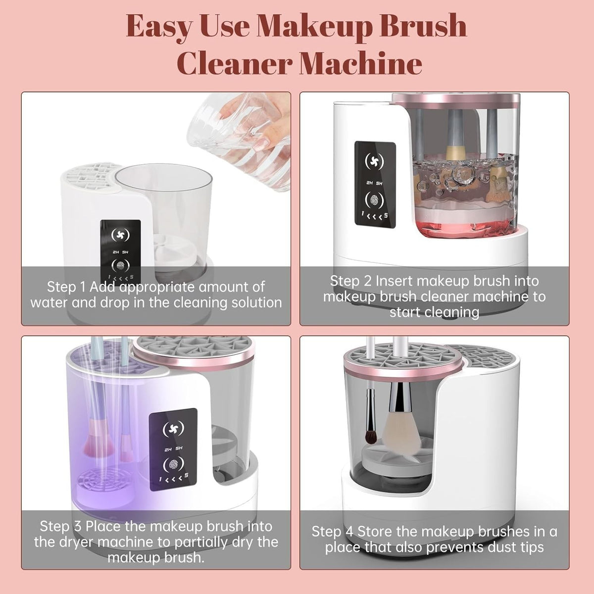 Electric Makeup Brush Cleaner Machine with Dryer & Holder - 3 in 1