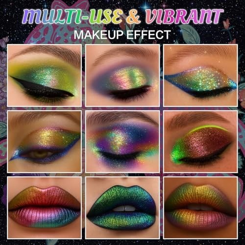 10-Color Multichrome Eyeshadow Palette - Shifting Metallic Glitter Makeup