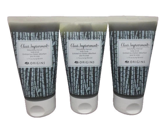 ORIGINS CLEAR IMPROVEMENT DETOXIFYING CHARCOAL BODY SCRUB 1.7 OZ 3PCS