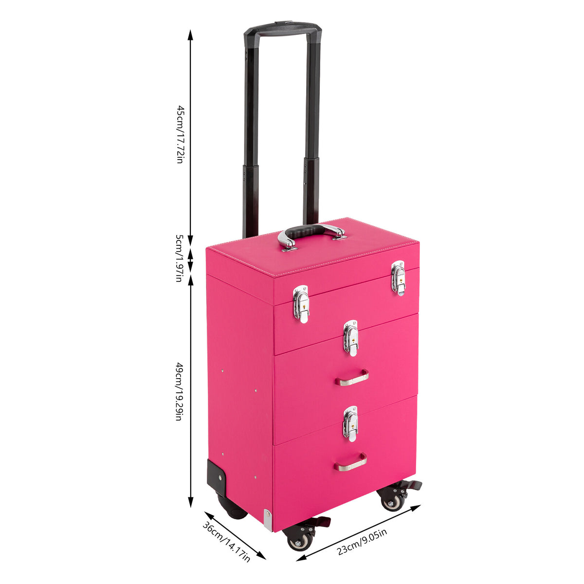Large Capacity Rolling Makeup Case with Multi-Layer Storage and Locking Security