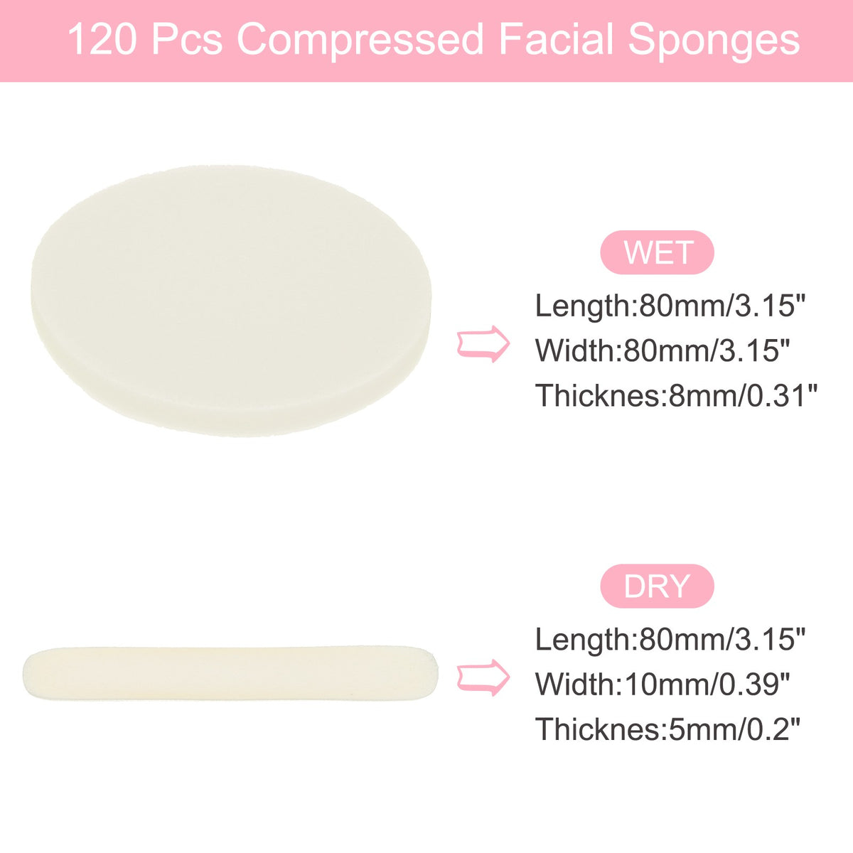 120 Count Compressed Facial Scrub Pads White - Reusable PVA Sponges for Skincare & Cleaning