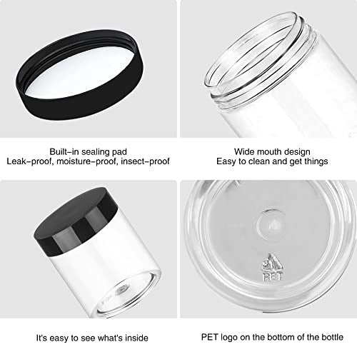 48 Pcs Reusable Clear Plastic Cosmetic Jars with Black Lids - Travel & Home Storage
