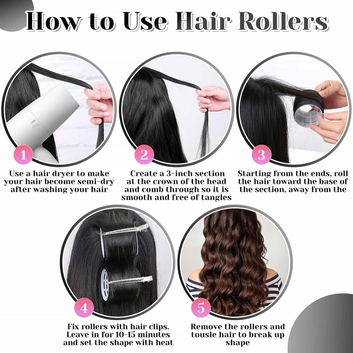 Self-Grip Hair Curlers 30-Piece Set with Clips for All Hair Types