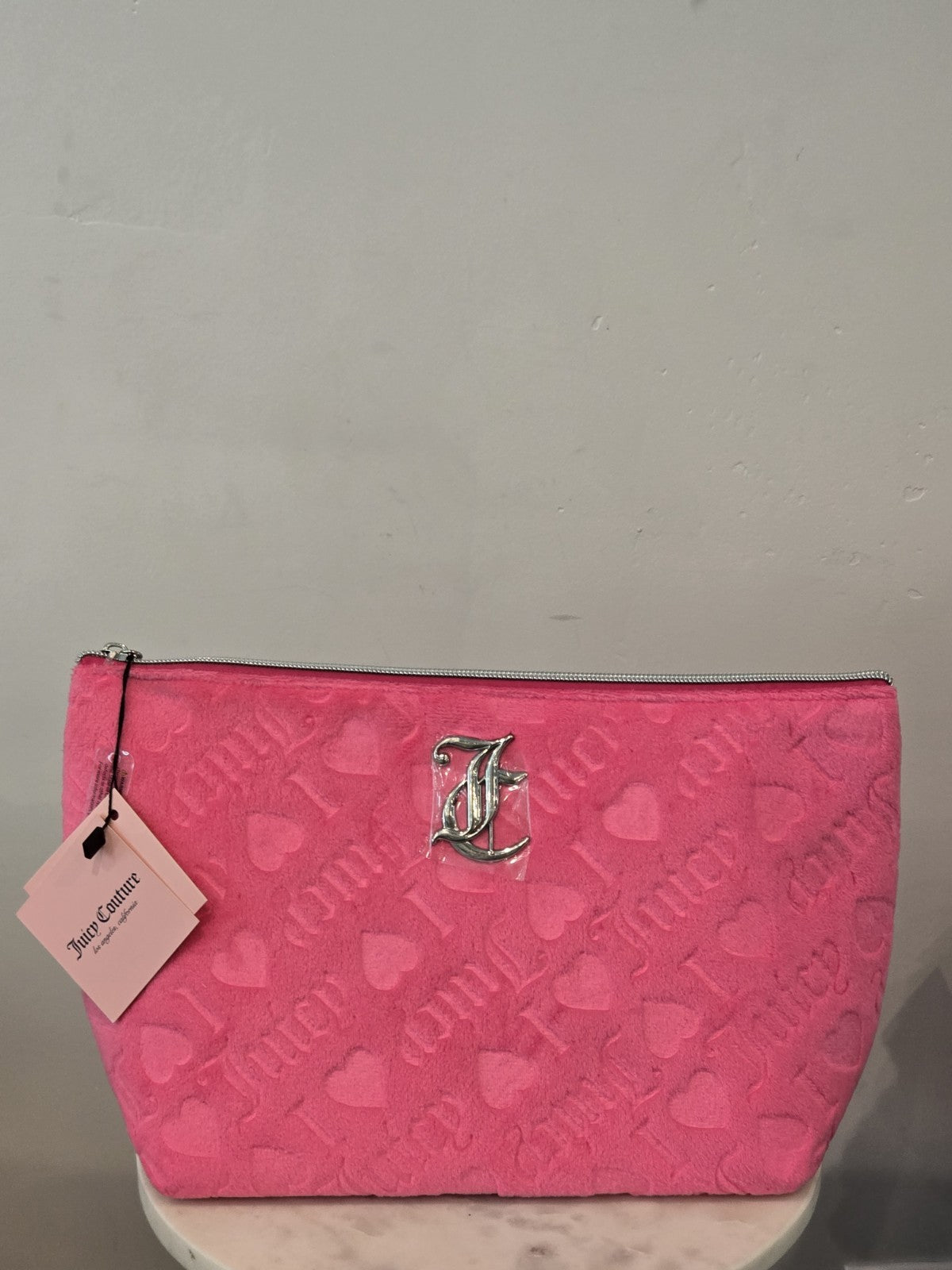 Pink Velour Travel Cosmetic Bag with Toiletry Bottle - Juicy Couture