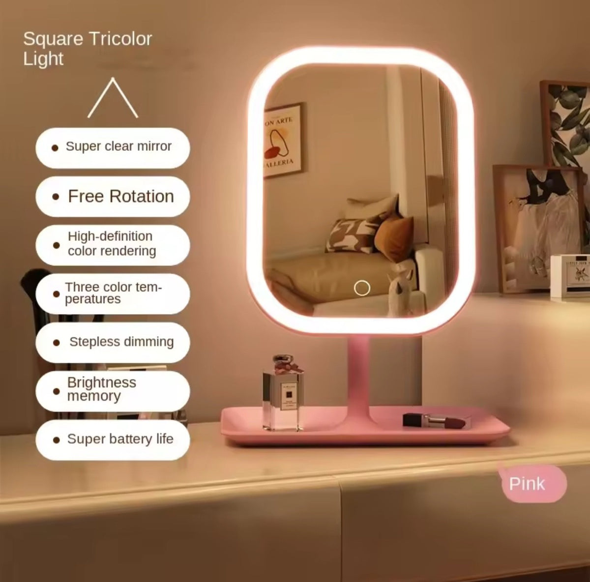 Adjustable LED Makeup Mirror with Touch Control & Portable Design