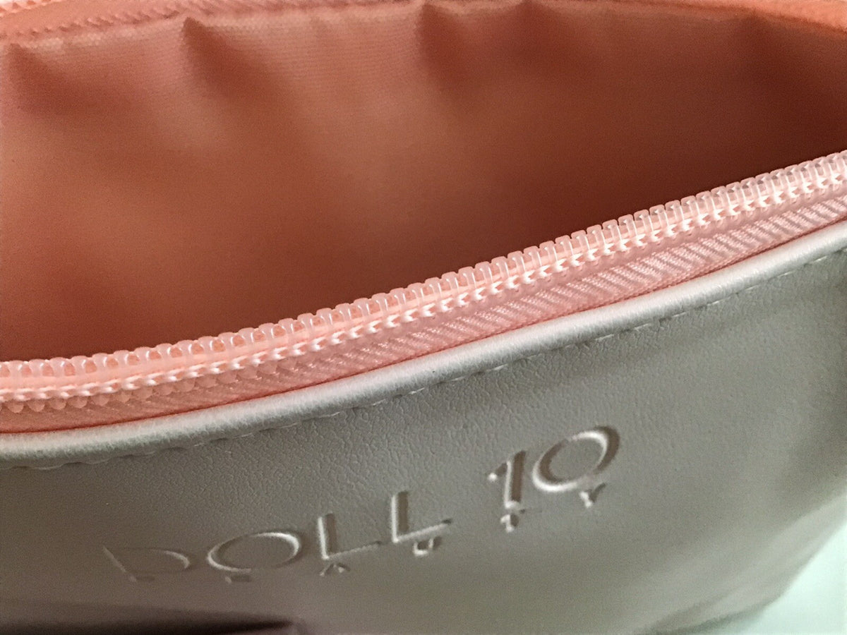 Doll 10 Cosmetic Bag - Light Pink Zippered Makeup Pouch with Peach Lining