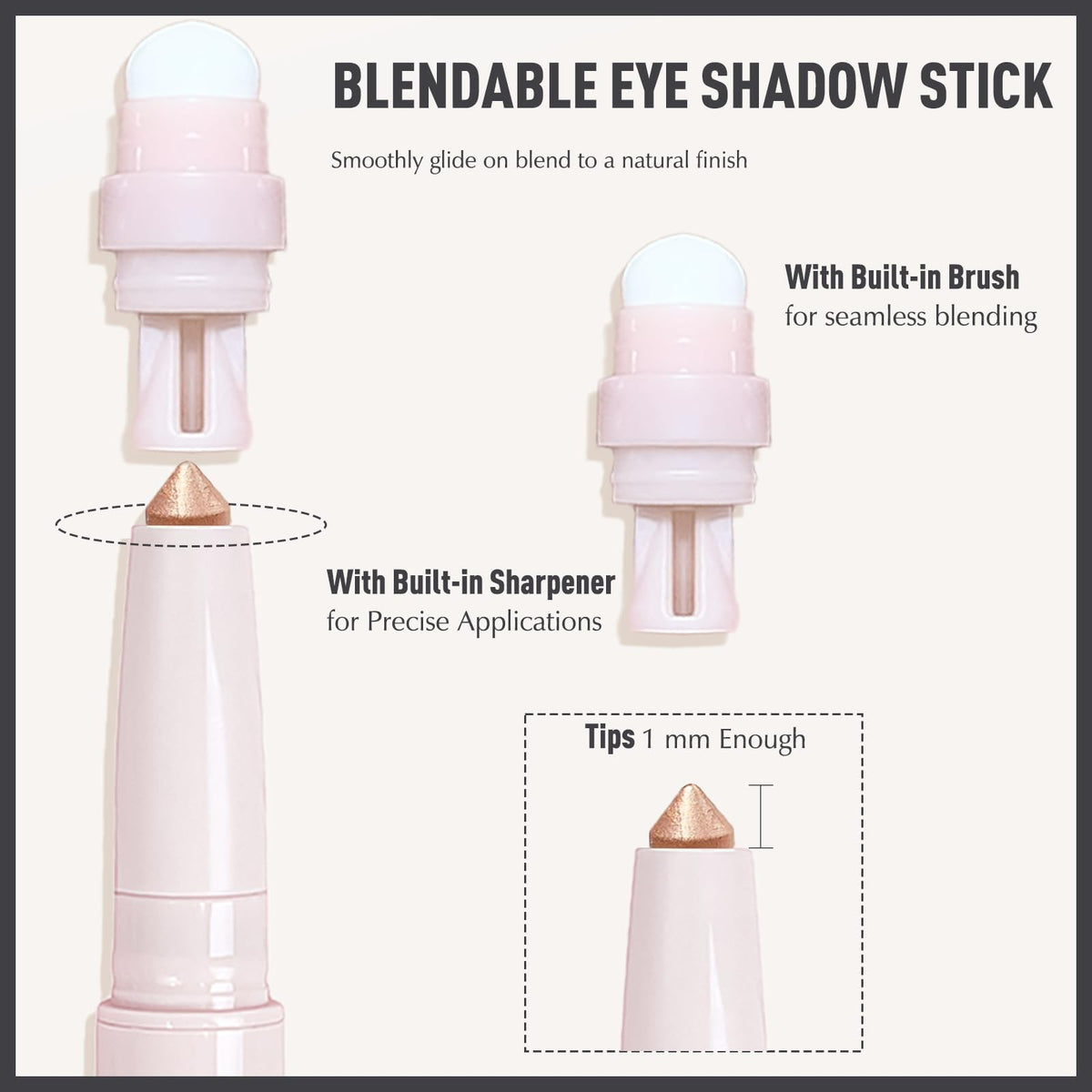 Matte Eyeshadow Stick with Built-In Sharpener & Brush - Dark Rose Brown 0.6oz