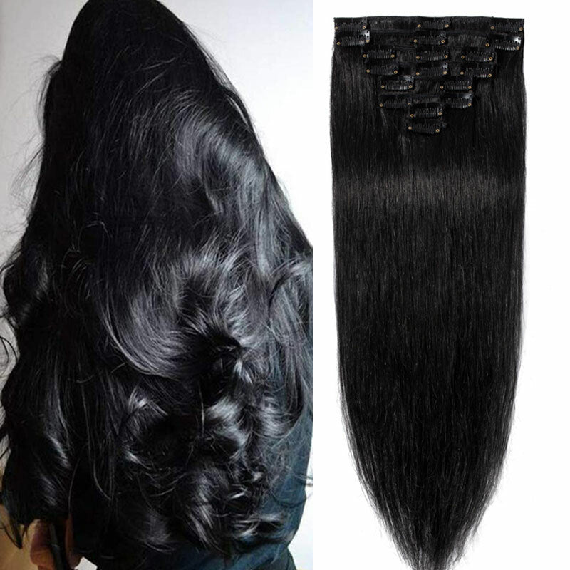 Clip-In Human Hair Extensions Full Head - Virgin Remy, Multiple Colors & Lengths