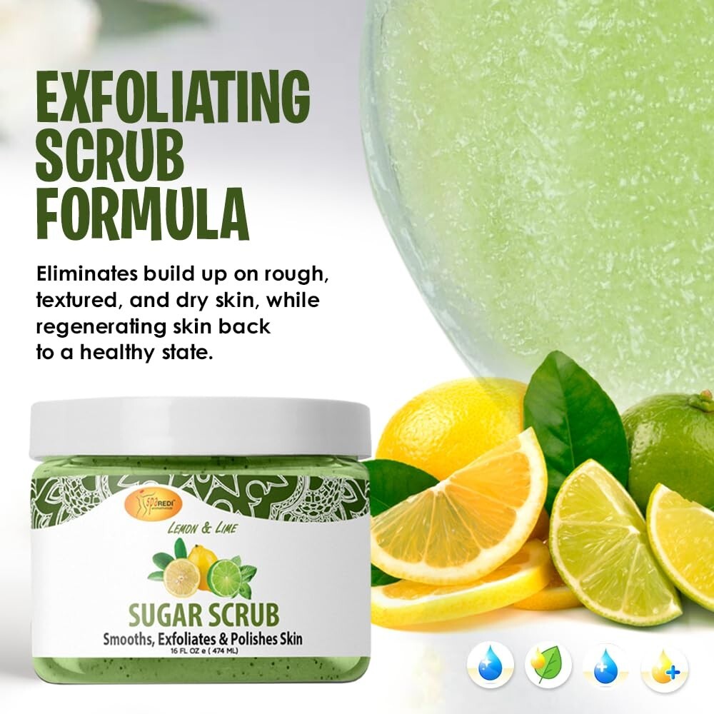Sugar Body Scrub Exfoliant - Lemon & Lime 16 oz