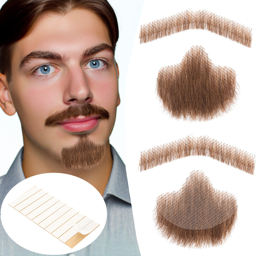 Men's Reusable Fake Beard with Real Human Hair - Van Dyke Style, Multiple Colors