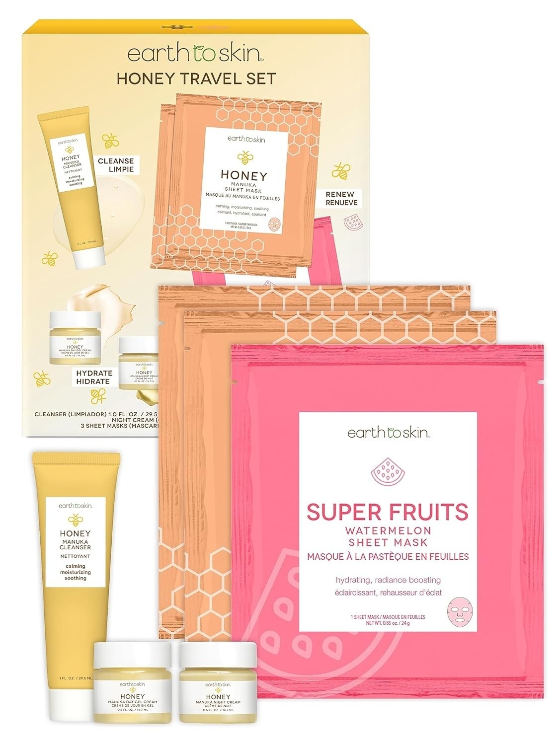 Earth to Skin Honey Travel Skincare Set Luxurious Clean Formula New