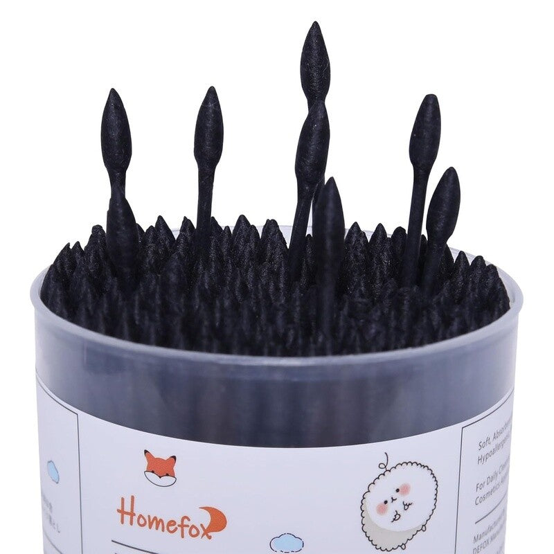 Organic Cotton Swabs with Spiral Tip - Lint-Free, Charcoal Infused, 200 Count