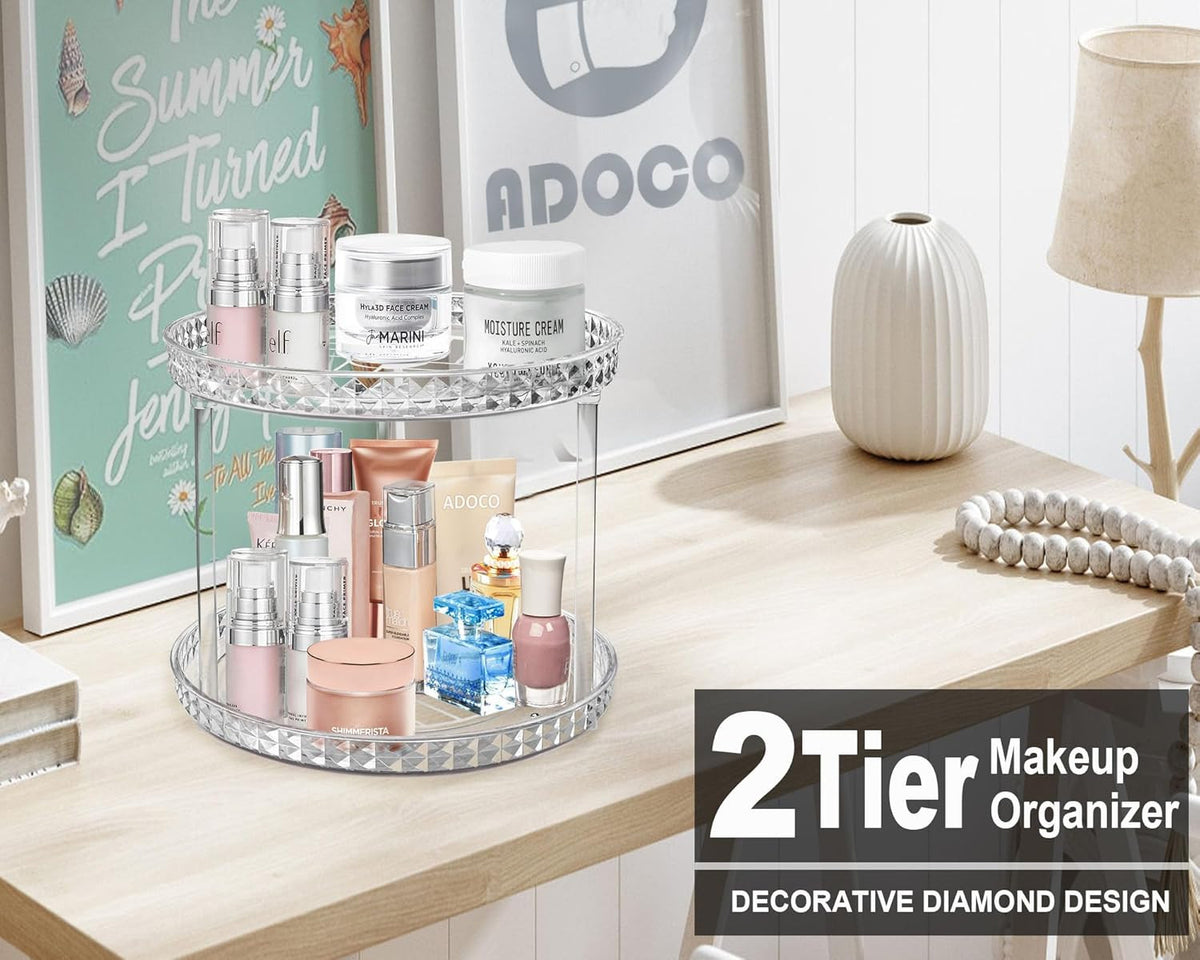 2-Tier Rotating Lazy Susan Organizer for Makeup & Skincare - Clear