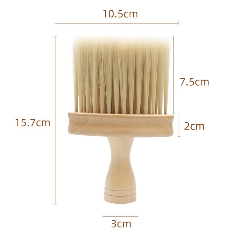 Professional Hairdressing Neck Dusting Brush Wooden Handle Light Brown