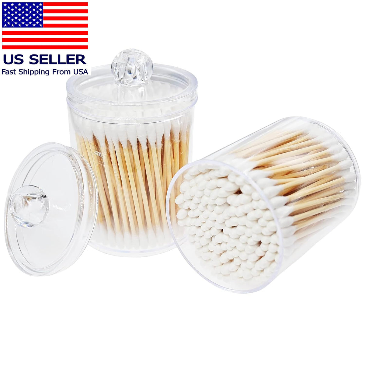 Bamboo Cotton Swabs with 2 Clear Container, 1200 Count Personal Hygiene Tool