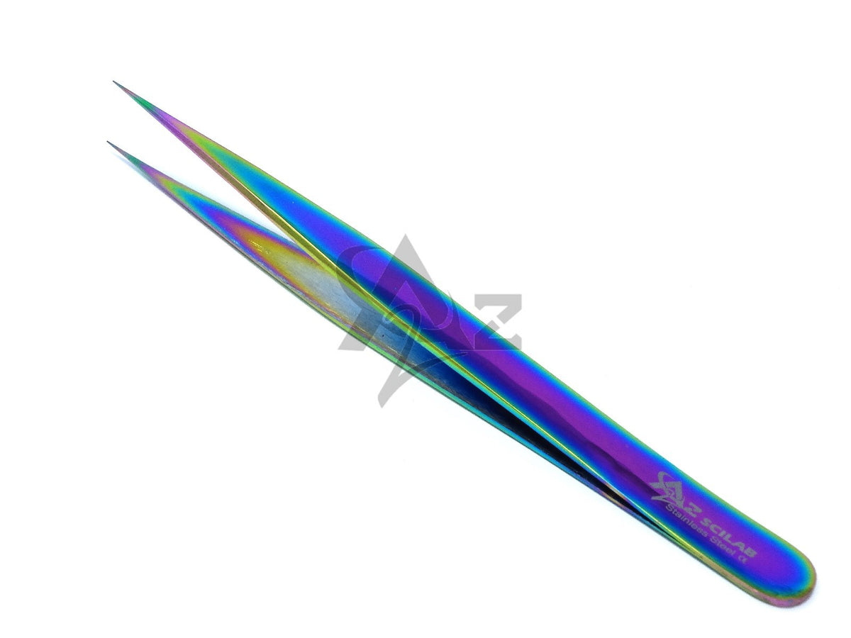Eyelash Extension Tweezers Straight Stainless Steel Multi Rainbow Color - Professional & Precise