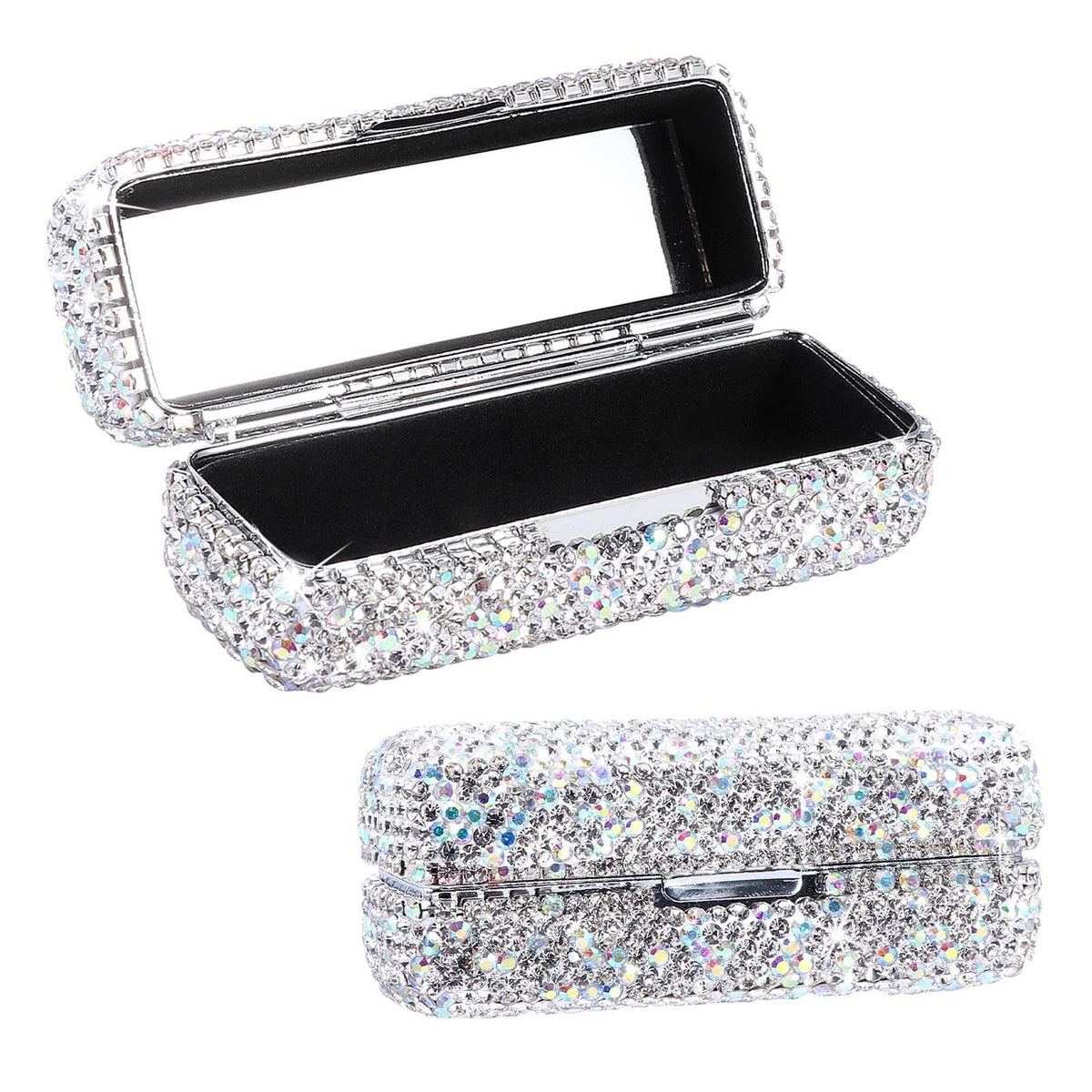 Crystal Rhinestone Lipstick Organizer with Mirror - Bling Makeup Case for Travel & Vanity