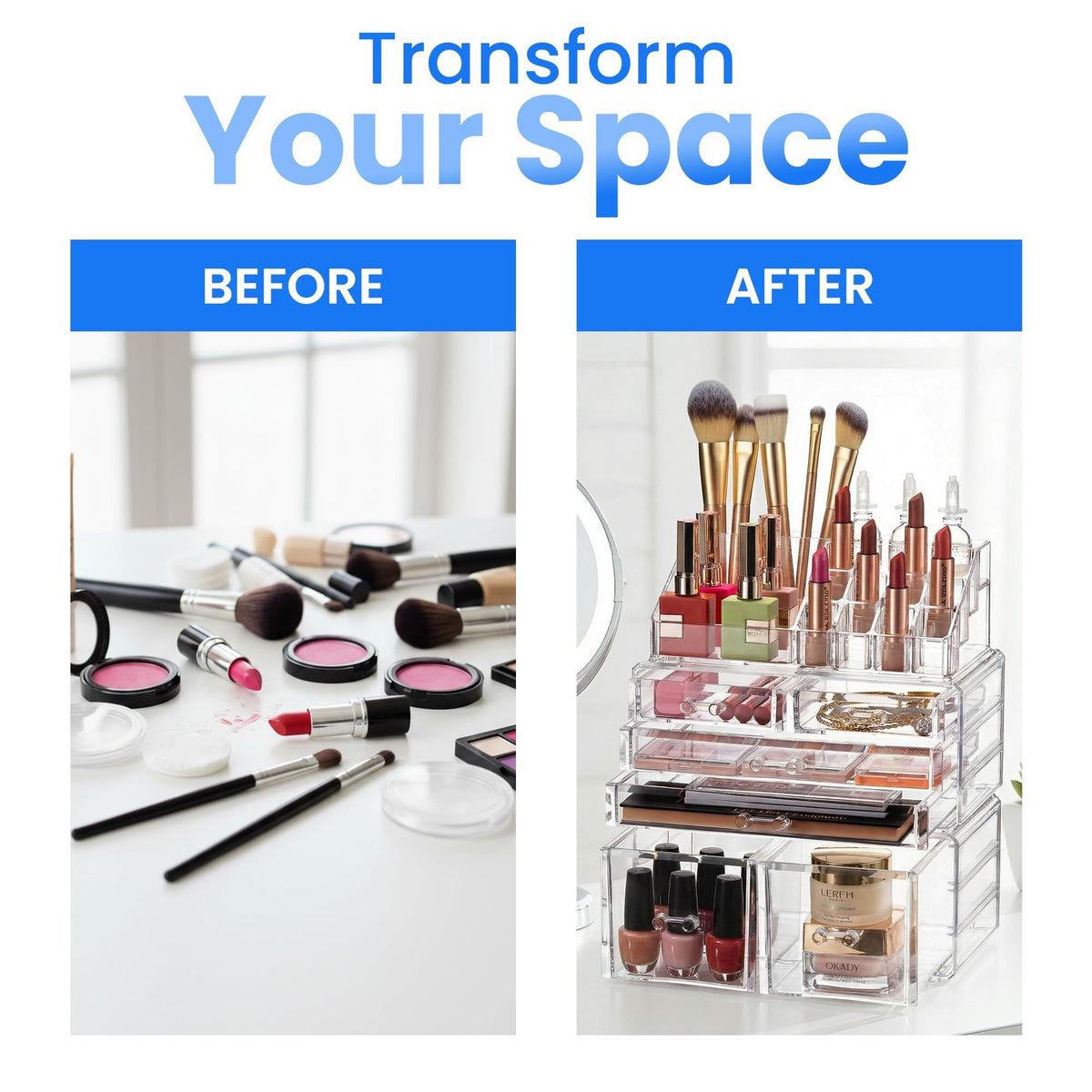 Clear Cosmetic Storage Organizer with 6 Drawers and 16 Compartments