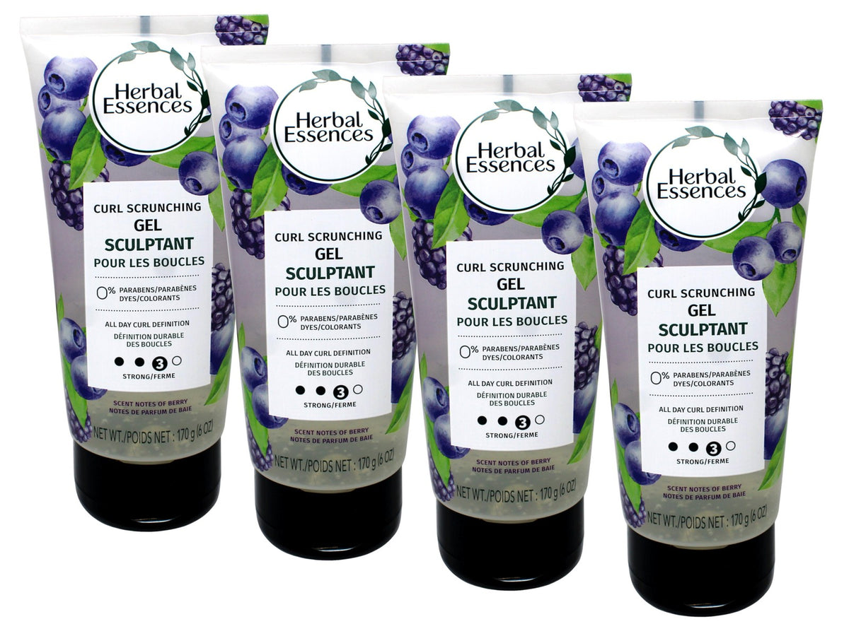 Herbal Essences Curl Scrunching Hair Gel - Level 3 Hold, Berry Scent, 6 oz, 4 Pack