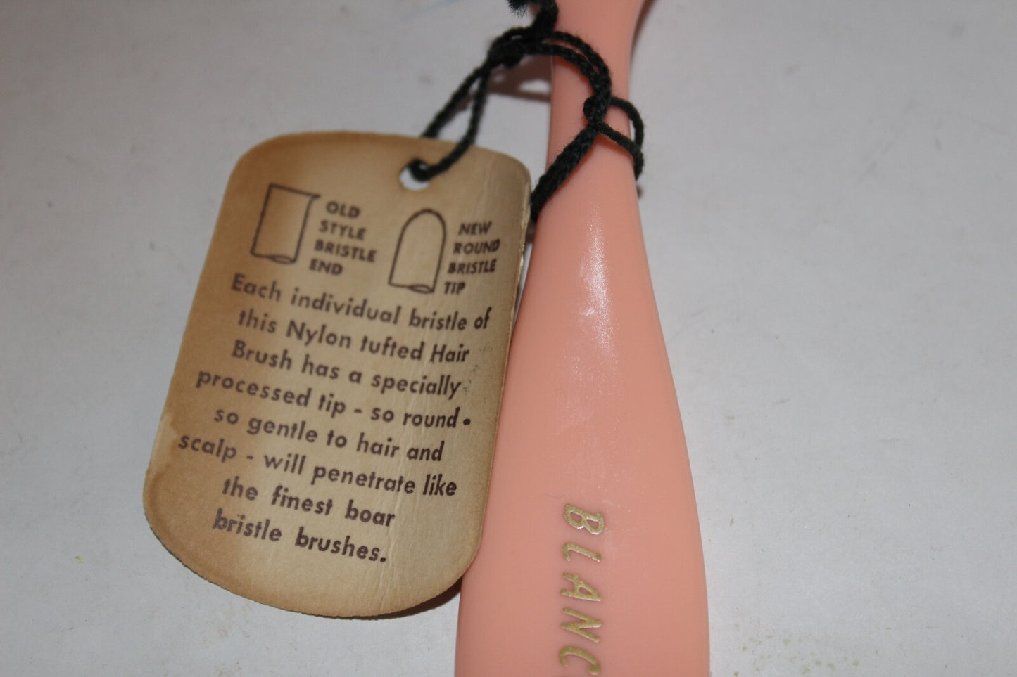 Vintage Pink Bristle Hair Brush with Nylon Tips - 7.5 inch Dupont Nylon