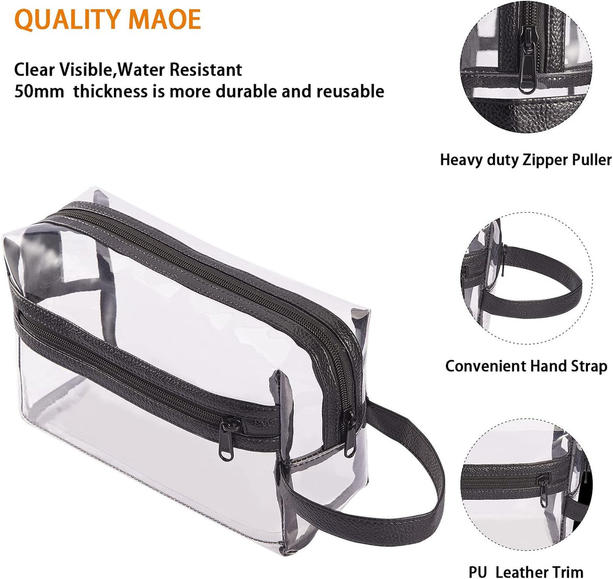 Heavy Duty Clear Travel Toiletry Bag Water Resistant Makeup Organizer TSA Approved