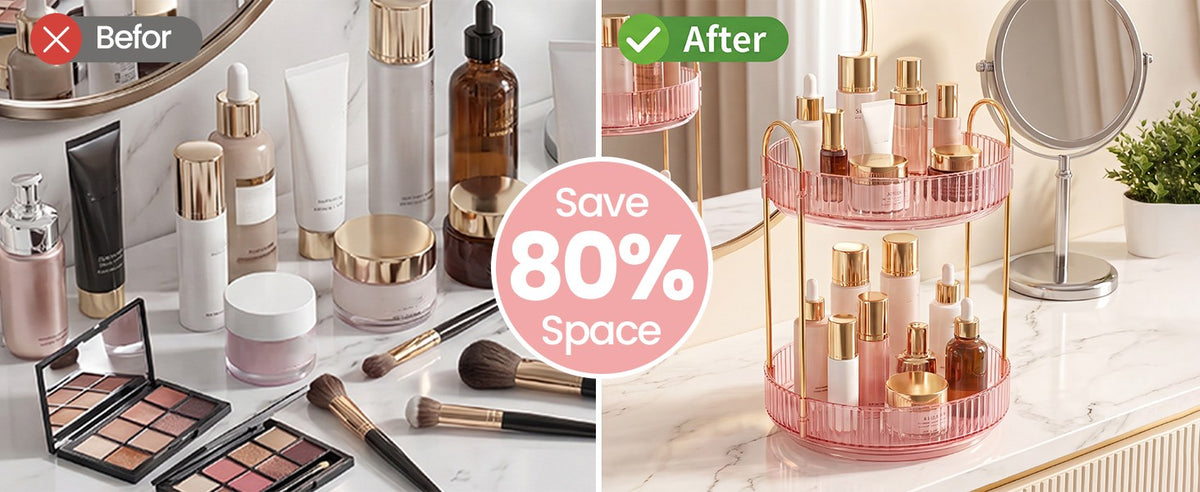 Rotating Makeup Organizer with 360° Turntable - Vanity, Bathroom & Bedroom Storage
