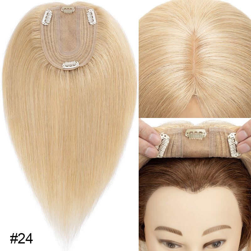 Remy Human Hair Topper Clip-In Hairpiece with Mesh Base & Claw Clips