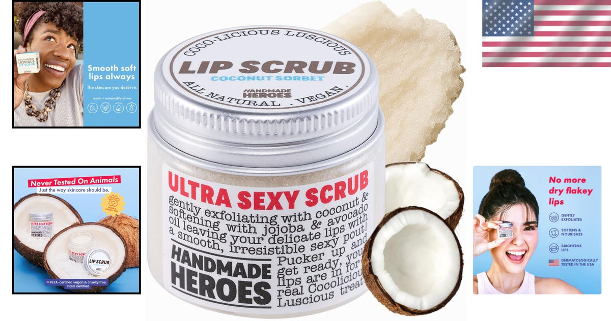 Natural Coconut Sorbet Lip Scrub - Exfoliator for Soft, Smooth Lips 1oz