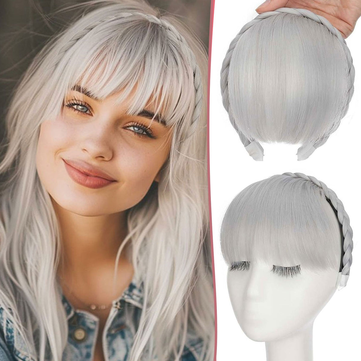 Braided Headband with Bangs Hair Extensions for Women and Girls