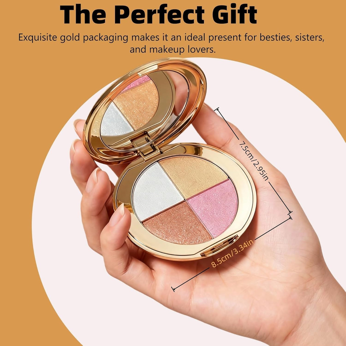 4-Color Face Highlighter Blush Bronzer Eyeshadow Palette - Gold Compact