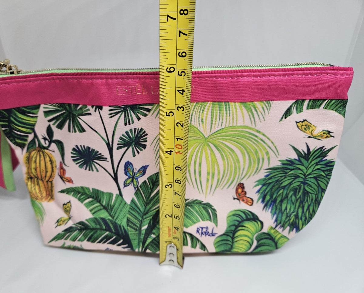 Estée Lauder Ruben Toledo Tropical Cosmetic Makeup Bag Pink Green 6x10x3 Inches