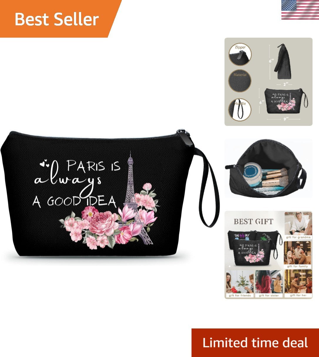 Travel Makeup Bag - Large Paris-Inspired Cosmetic Organizer for Women
