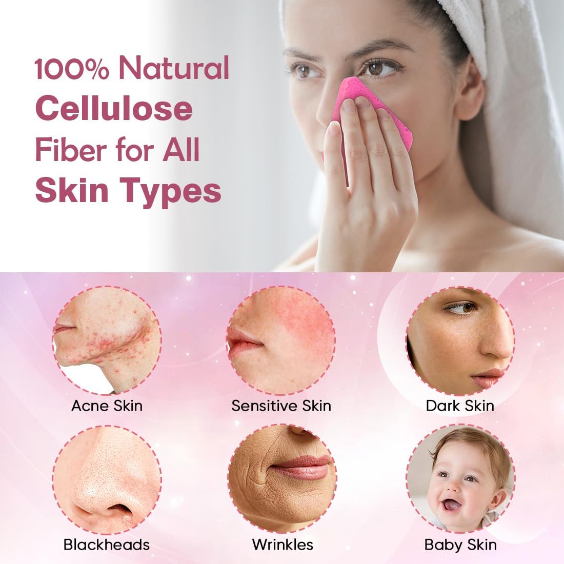48 Pack Natural Cellulose Facial Sponges for Cleansing & Exfoliation